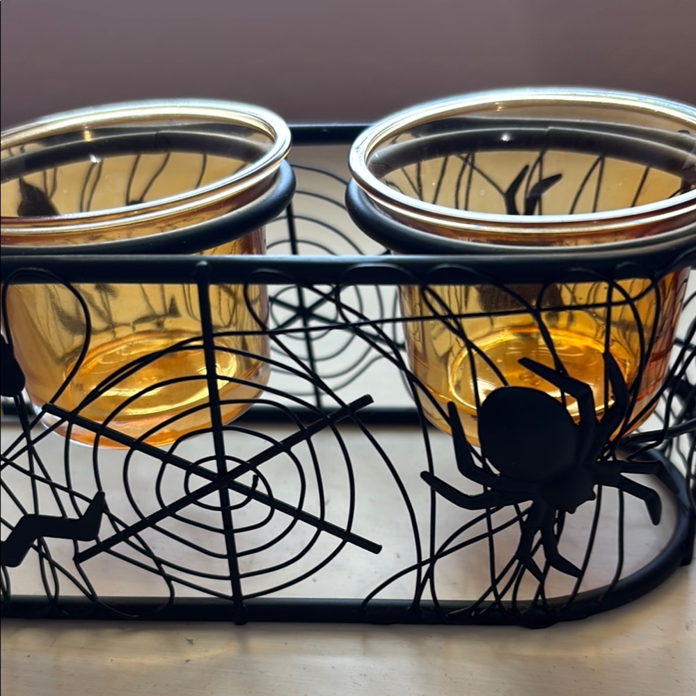 Halloween Spider Web Candle Holder Set - Picture 2 of 9